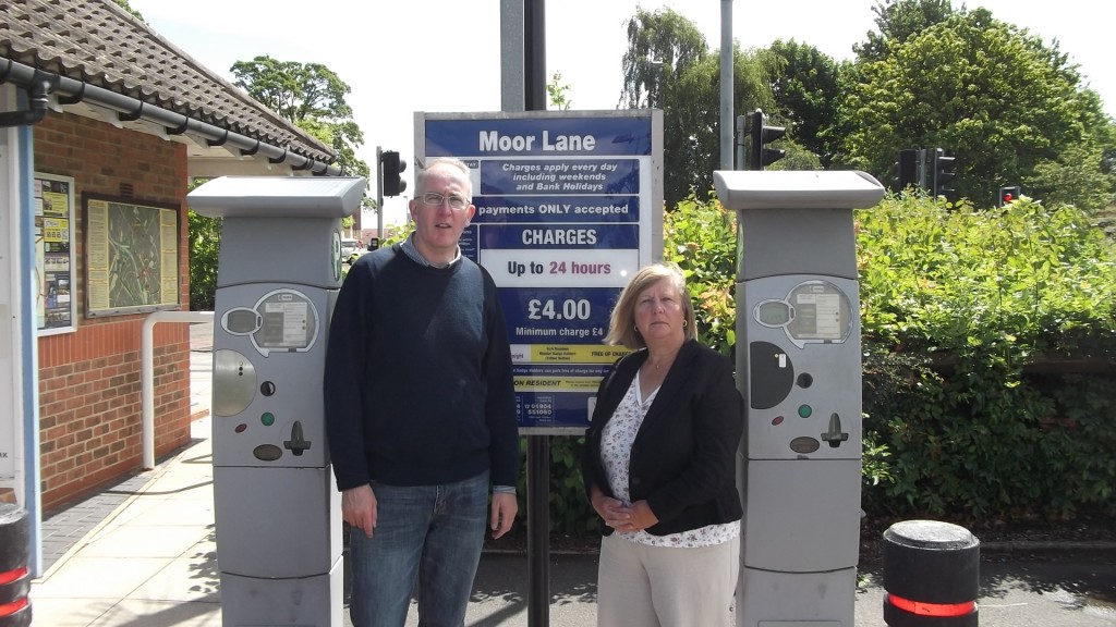 Cllr Stephen Fenton and Cllr An Reid at what is now the 'Moor Lane pay & display car park'