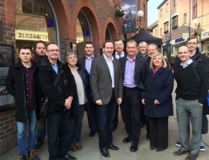 Tim Farron MP with Liberal Democrat councillors and campaigners outside Jorvik